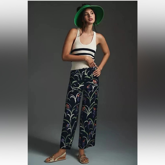 Anthropologie Maeve The Colette Cropped Wide Leg Linen Blend Pants Size 26 - Picture 1 of 13